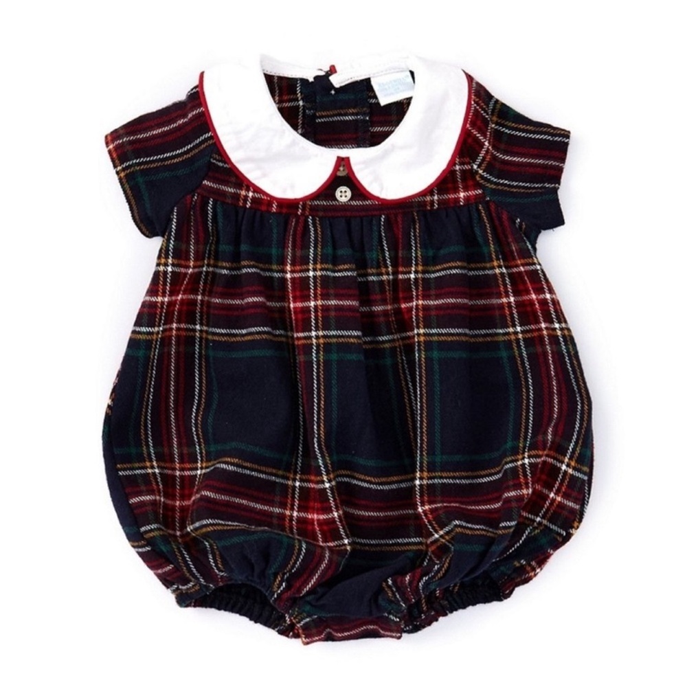 NWT Edgehill Collection Baby Boys Short Sleeve Plaid Bubble Romper Sz 3M
